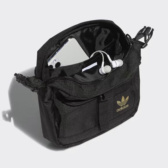Adidas Large Festival Crossbody Bag Black Gold Trefoil Emblem Adjustable Unisex - Picture 9 of 11